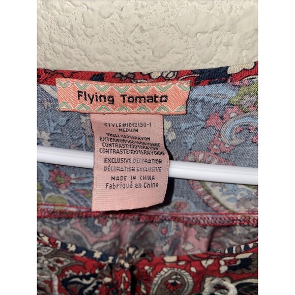 Flying Tomato Boho Dress Bell Sleeve Paisley Embroidered M Anthropologie Hippie - Picture 4 of 8